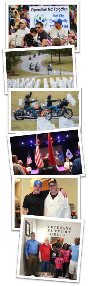 Composite pictures of Paulding Woodstock and McDonough VLCs in Christmas parade. American Legion Riders fundraising ride and MCDonough meetings